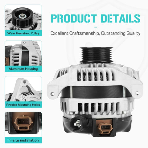 High Power 150A 12V Aluminum Alternator For F150 4.6L V8 2009 2010 Replacement Replaces 9L3Z 10346 B detailed view