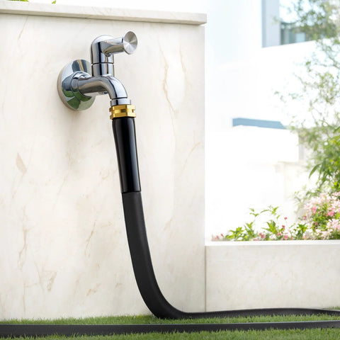 Haeteir 2025 upgraded 100ft non-expanding garden hose, black flexible hose with brass connector at outdoor faucet