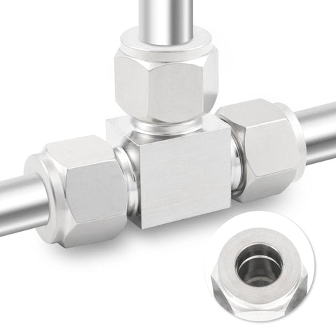Yoebor stainless steel 304 compression tube fitting tee union, 1/2 in OD x 1/2 in OD x 1/2 in OD, 3-way connector