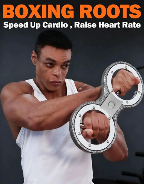Fitarc 12-lb rotator burn machine grip strength trainer, front view, textured grey body with white rings