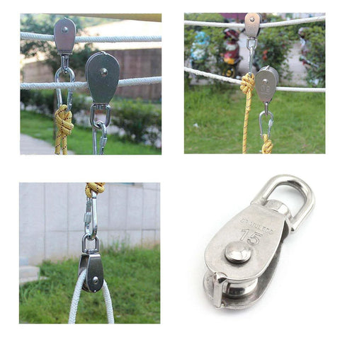 2-Pack M15 Single Pulley Block Stainless Steel Heavy Duty Hardware for rigging, lifting wire rope, 35kg load, outdoor use