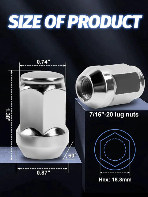 Beefy Chrome Closed End Lug Nuts 24 Pieces 7/16-20 Wheel Nuts 60 Degree Seat 1.38 Inch Length For Chevy Blazer K5 K10 K1500 Durable