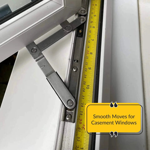 Concealed Casement Hinge, Upper Left Lower Right Type, E-Gard Finish, Stainless Steel Construction, 10 Inch Track on Window Frame