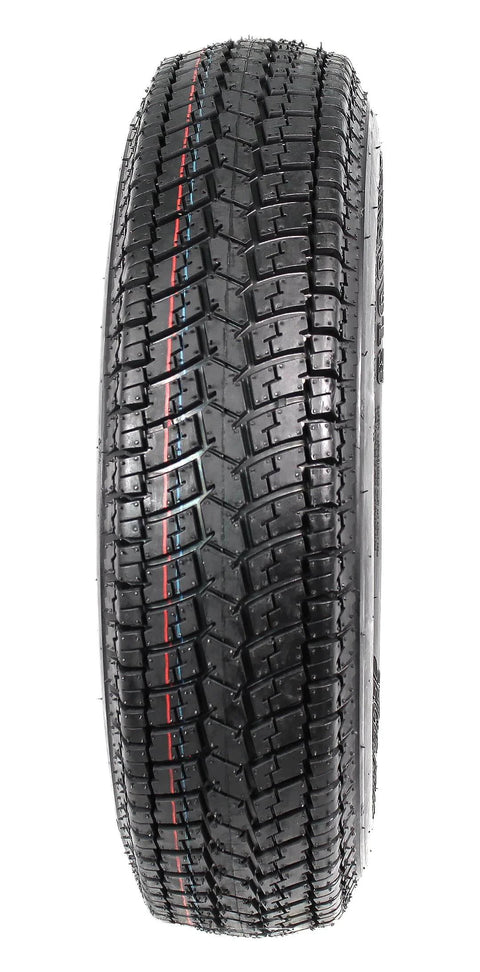Side view of tire from the 2 Pack Trailer Tire And Rim Bundle With 13 Inch White Spoke Wheels, 5 Lug On 4.5 Inch Center, ST175/80D13 B78-13 Load C.