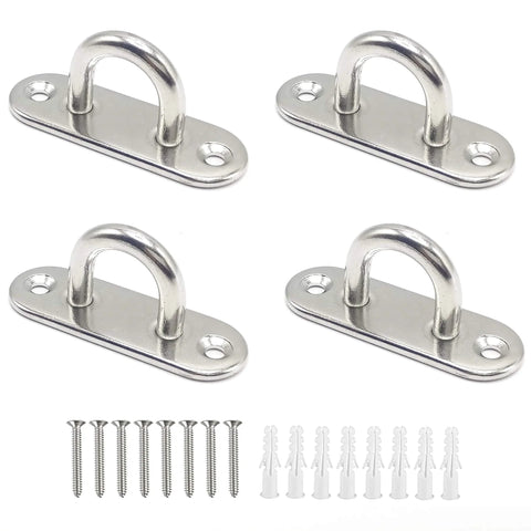 Front view of 316 Stainless Steel Pad Eye Heavy Duty U Shaped Hook With Screws For Marine Boats Wall Mount Hanger Rust Resistant Hardware M6 Size 4 Pack.