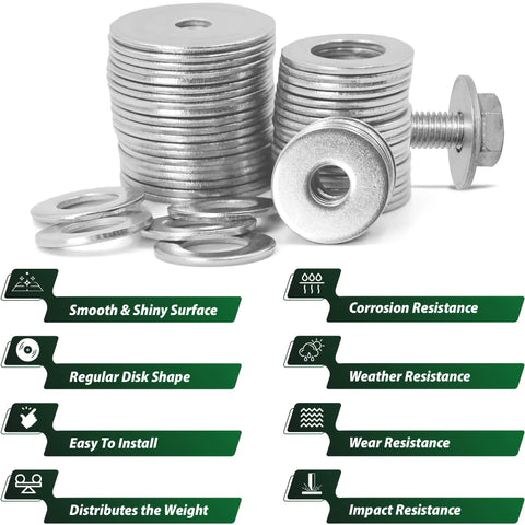 304 stainless steel flat fender washers set, 100 pcs, assorted sizes M3–M12, for home and industrial use