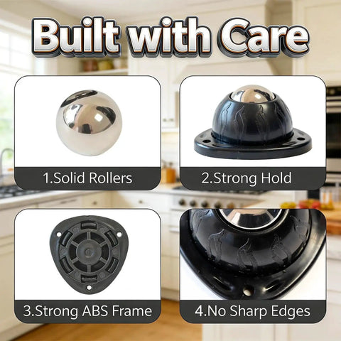 Black Stainless Steel Self Adhesive Caster Wheels 4 Pack Large Profile Swivel Ball Casters with 60 lbs load capacity per wheel