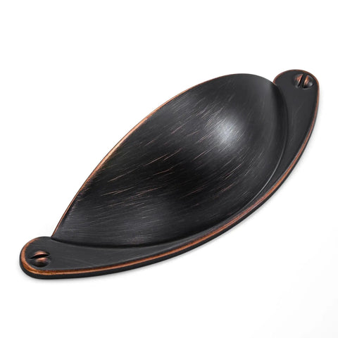 Oil rubbed bronze drawer pull for cabinets and drawers, 2.5 inch cup pull, zinc alloy, rustic farmhouse style with comfortable grip.