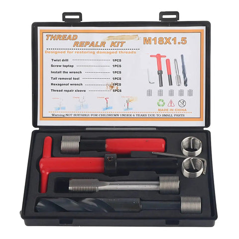10 Piece Thread Repair Kit M18x1.5 Stainless Steel Insertion Tool Set with Thread Inserts and Case