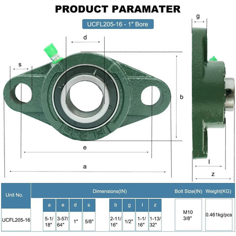Four Pack Pillow Block Bearing UCFL205 16 Self Aligning Flange Mount Ball Bearing Unit With 1 Inch Bore And Two Bolt Flange Cast Iron Housing