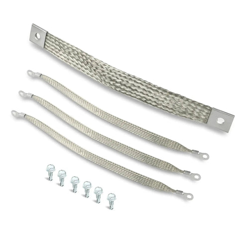 Heavy Duty Engine Ground Straps Kit With Braided Ground Wires For Battery Starter Chassis And Frame, 315 Amps, 1/0 AWG, Pre Terminated