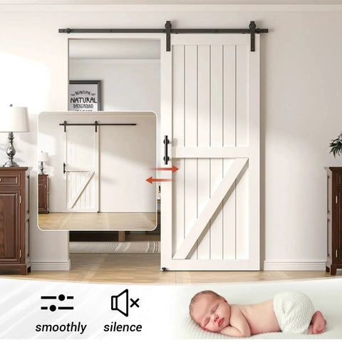 Heavy Duty Sliding Barn Door Hardware Kit With Floor Guide And Pull Handle Set And 5ft Track Kit For 36 To 40 Inch Wide Single Door