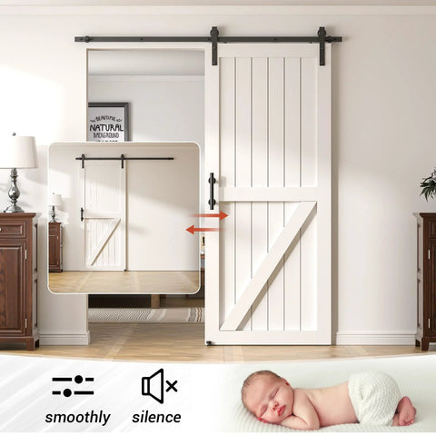 Heavy Duty Sliding Barn Door Hardware Kit With 6 Ft Track, Floor Guide And Pull Handle Set For 34 To 36 Inch Doors