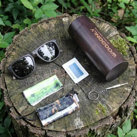 Retro Wood Polarized Sunglasses With Bamboo Case For Men And Women Unique Natural Wood Frames Ebony Finish Standout Style