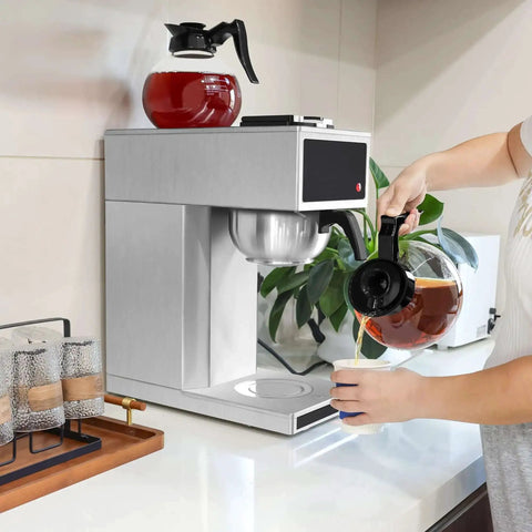 12 Cup Commercial Coffee Maker With Dual Warmers For Offices And Break Rooms - Pourover Stainless Steel Brewer in use