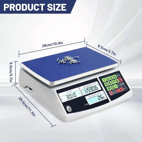 Heavy Duty Digital Counting Scale 30Kg 66Lb With Zero Point One Gram Precision for coins and parts, blue tray, front view
