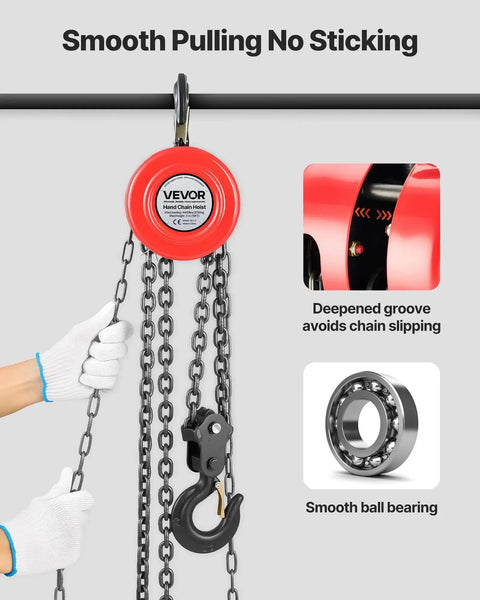 Heavy Duty Hand Chain Hoist 2 Ton With 10 Ft Lift and Galvanized G70 Chain, smooth lifting with deepened groove