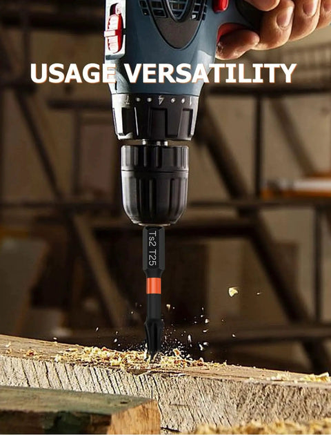 Magnetic Drill Bits T25 Torx For Impact Driver Set In S2 Steel Construction drilling into wood with secure magnetic hold