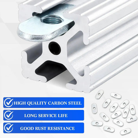 200 Pcs M6 X 1.0 Centered Slide In T Nuts For 10 Series T Slot Aluminum Extrusion, zinc plated carbon steel, CNC machines, 3D printers