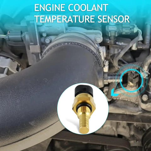 Engine Coolant Temperature Sensor For GM Cars And Trucks Direct Fit Replacement displayed with engine view