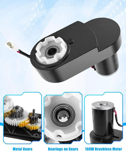 Beefy 24V Brushless Motor Gearbox For Kids Ride On Cars, 3250 RPM 150W Replacement with metal gears and bearings.