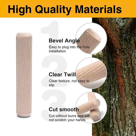 260 Pcs Wooden Dowel Pins Set In Four Sizes One Quarter Inch Five Sixteenth Inch Three Eighths Inch Fluted Beveled Hardwood Dowels