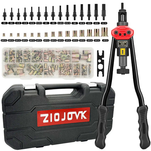 Beast Mode 16 Inch Rivet Nut Tool Kit With 17 Metric And SAE Mandrels, 256 Pieces Assorted Rivet Nuts, Rugged Carrying Case