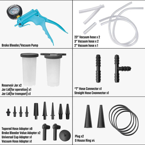 Brake bleeder kit by DURATECH: blue 2-in-1 handheld vacuum pump with hoses, reservoir jars, adapters in portable case