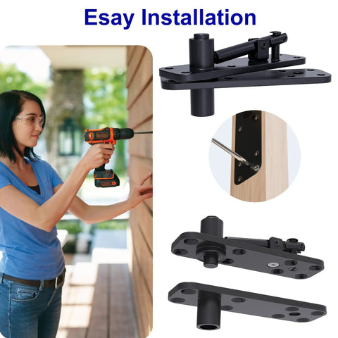 Illustration of an easy installation process for Heavy Duty Hidden Door Hinge By AURIXUS With 573 Lb Capacity, includes tools.