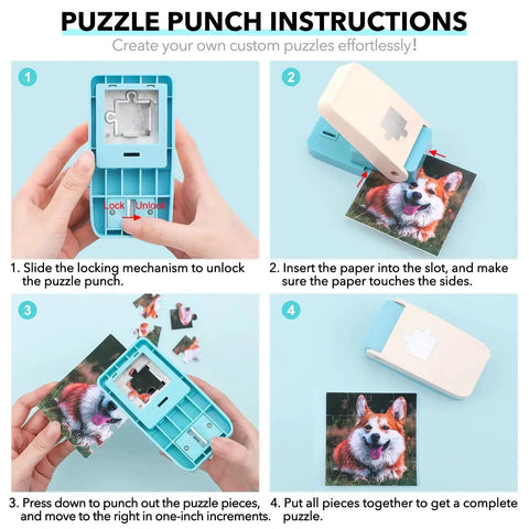 1 Inch Puzzle Hole Puncher For DIY Jigsaw Crafts Portable Cardboard Cutter Turns Photos Into Custom Puzzles Create Personalized Puzzles From Pictures Easy Craft Tool For Scrapbooking And Gift Making with usage instructions