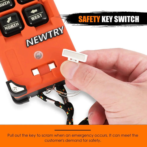 Close-up of safety key switch on 8 Button Wireless Crane Remote Control 12V Lift Hoist Transmitter Receiver