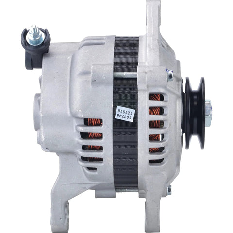 Side view of Go-To Upgrade 12V 70A Alternator Replacement For 1986-1988 Mazda RX-7 1.3L, CW Rotation, V1 Pulley, IR Regulator, IF Fan.