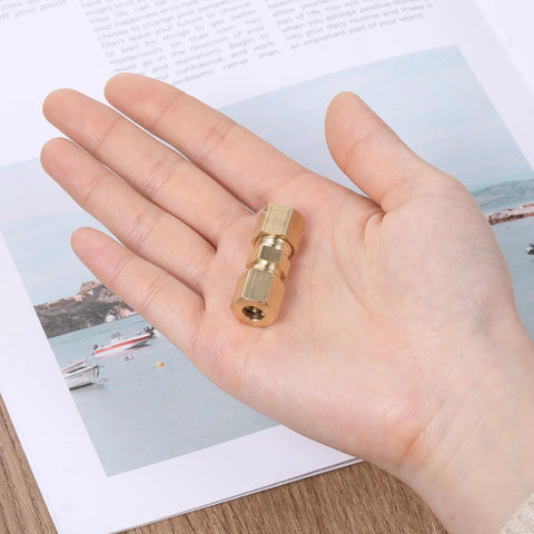 Brass compression tube fittings, 2 pcs, 1/4 in OD x 1/4 in OD, refrigerator water line connector.
