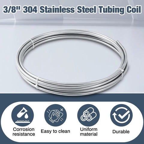 MorningRo 3/8 in 304 stainless steel tubing coil, 50 ft, for fuel pipes, wort cooling, automotive use