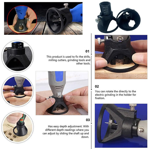 Dual Pack Rotary Tool Guide Router Attachment Locator with Depth Gauge for precise cutting and carving in woodworking projects