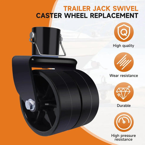 Dual 6 Inch Trailer Jack Wheel Replacement 2000 Lb Capacity Fits Standard Jacks, black caster wheel with mounting bracket