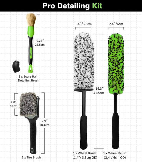 4 Piece Car Wheel Cleaning Kit With 360 Degree Bendable Wheel Brush, Premium Boar Hair Detailing Brush, Microfiber Rim Brush And Tire Brush For Scratch Free, Deep Clean Of Wheels And Tires At Home.