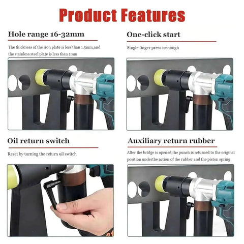 Cordless Hydraulic Hole Punch for Metal Two Battery Power 150 Millimeter Throat Depth product features overview