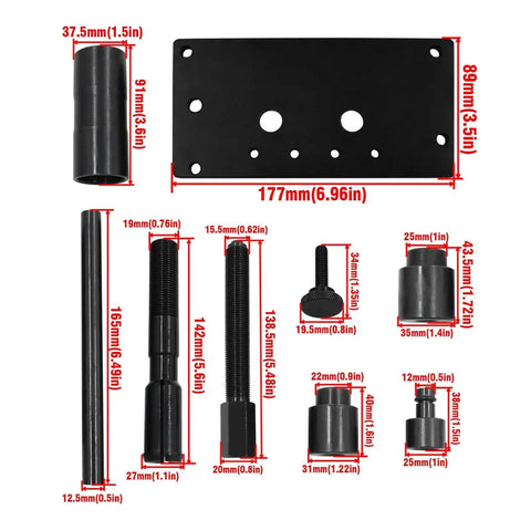 Dimensions and components of Inner Cam Bearing Installer And Puller Tool For Harley Twin Cam Engines 1999 Through 2017
