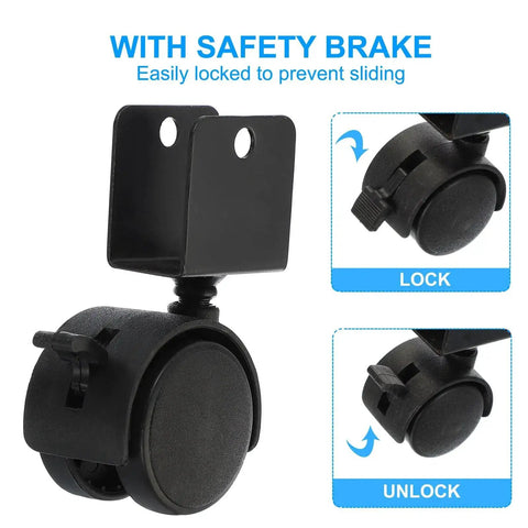 2 Inch Swivel Caster With Brake For Furniture Legs Four Pack 360 Degree Rotation Quiet Wheel U Bracket 1 Inch Inner Width