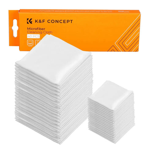 Stack of 10 Pack Microfiber Cleaning Cloths 6x6 Inch Vacuum Wrapped Lint Free For Glasses, shown with packaging