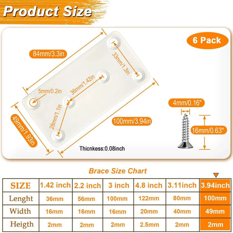 Diagram showing dimensions of Stainless Steel Flat Mending Plates 3.94 Inches By 1.93 Inches Four Pack Heavy Duty Straight Brackets.