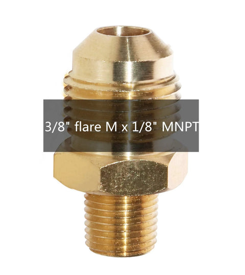 Brass propane fitting, 3/8 in flare male to 1/8 in MNPT, adapter for LP gas grills and burners