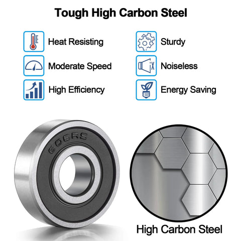 608RS ball bearing, double rubber sealed, 8x22x7 mm, high carbon steel, set of 20