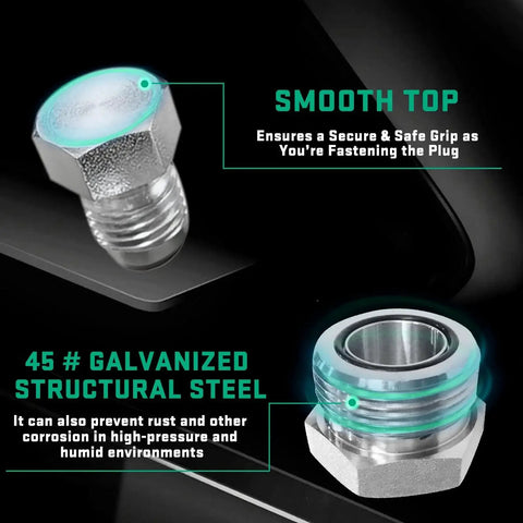 Close-up of JIC And ORFS Hydraulic Fittings Kit 144 Pcs Cap And Plug Set showing galvanized 45 steel with precision threads.