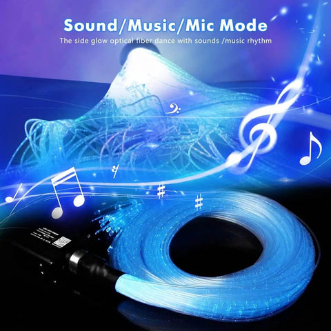 Side Glow Fiber Optic Curtain Lights 6.5 Ft Pack of 50 Strands for Autism Rooms, Twinkle and Sound Activated 16W Light Box with music