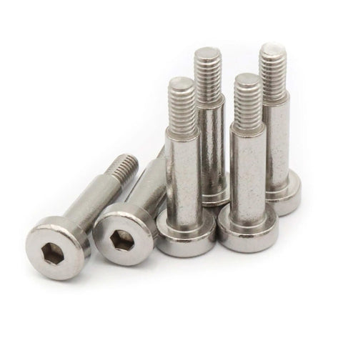 30 Pack Hex Socket Shoulder Bolts 5mm Diameter, M4 Thread, 15mm Length, 304 Stainless Steel Silvery Finish, front view