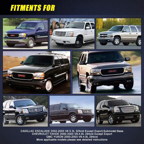 Collage of SUV models including Cadillac Escalade, Chevrolet Tahoe, GMC Yukon showcasing compatible vehicles for E3508M Fuel Pump And Sending Unit Replacement.