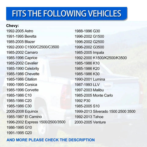 Chart listing vehicles compatible with Engine Coolant Temperature Sensor For Chevy Blazer Impala Tahoe Silverado GMC Savana Sierra 1500 2500 3500 Pontiac Buick Cadillac Replace 213 928 15326386 TS10075