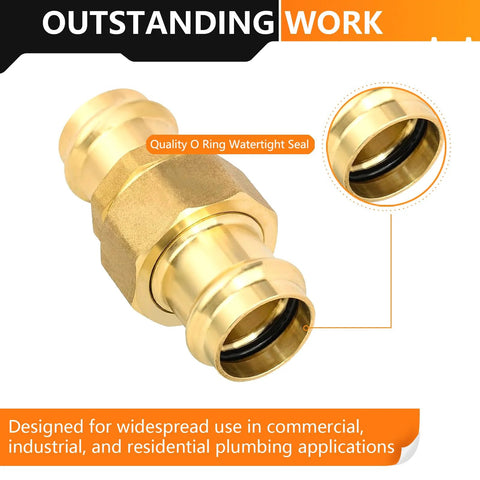 1-pack HeSun copper union press coupling, 1 in x 1 in, brass LF with O-ring seal